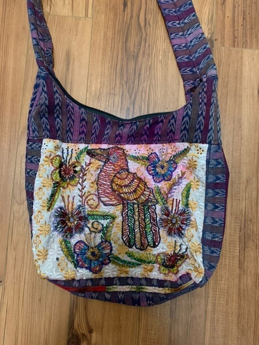 Boho Fabric Purse Bird Sequin Hobo